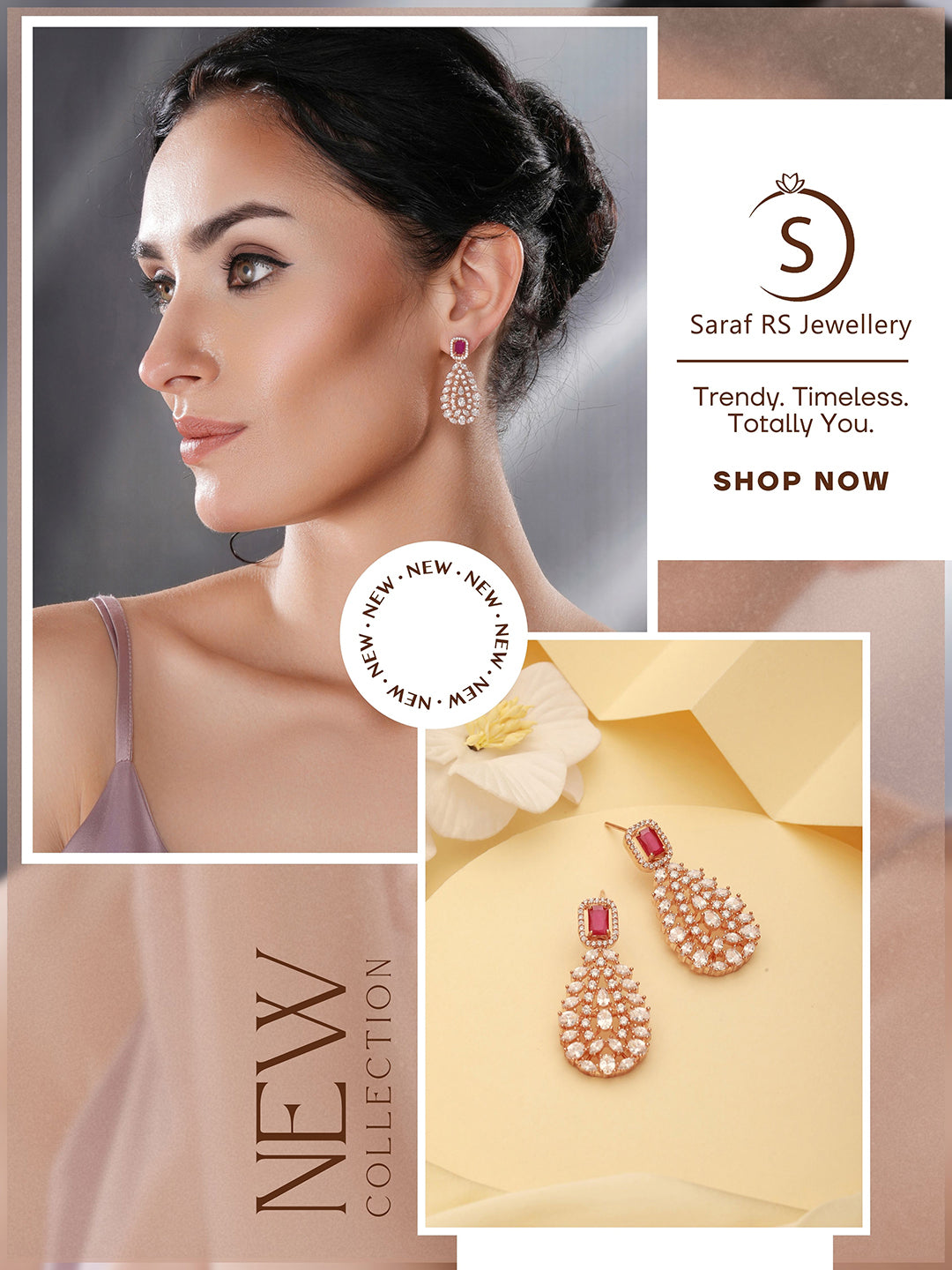 Rose Gold Plated Ruby Red AD Studded Luxe Drop Earrings